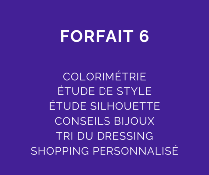 Forfait 6 : Mes couleurs + Mon style, mon corps + Choisir mes bijoux + Tri du dressing + Accompagnement shopping